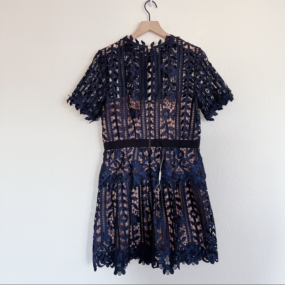 Self Portrait Floral Lace Short Sleeve A Line Dress Navy Nude Size US10 - Picture 11 of 12